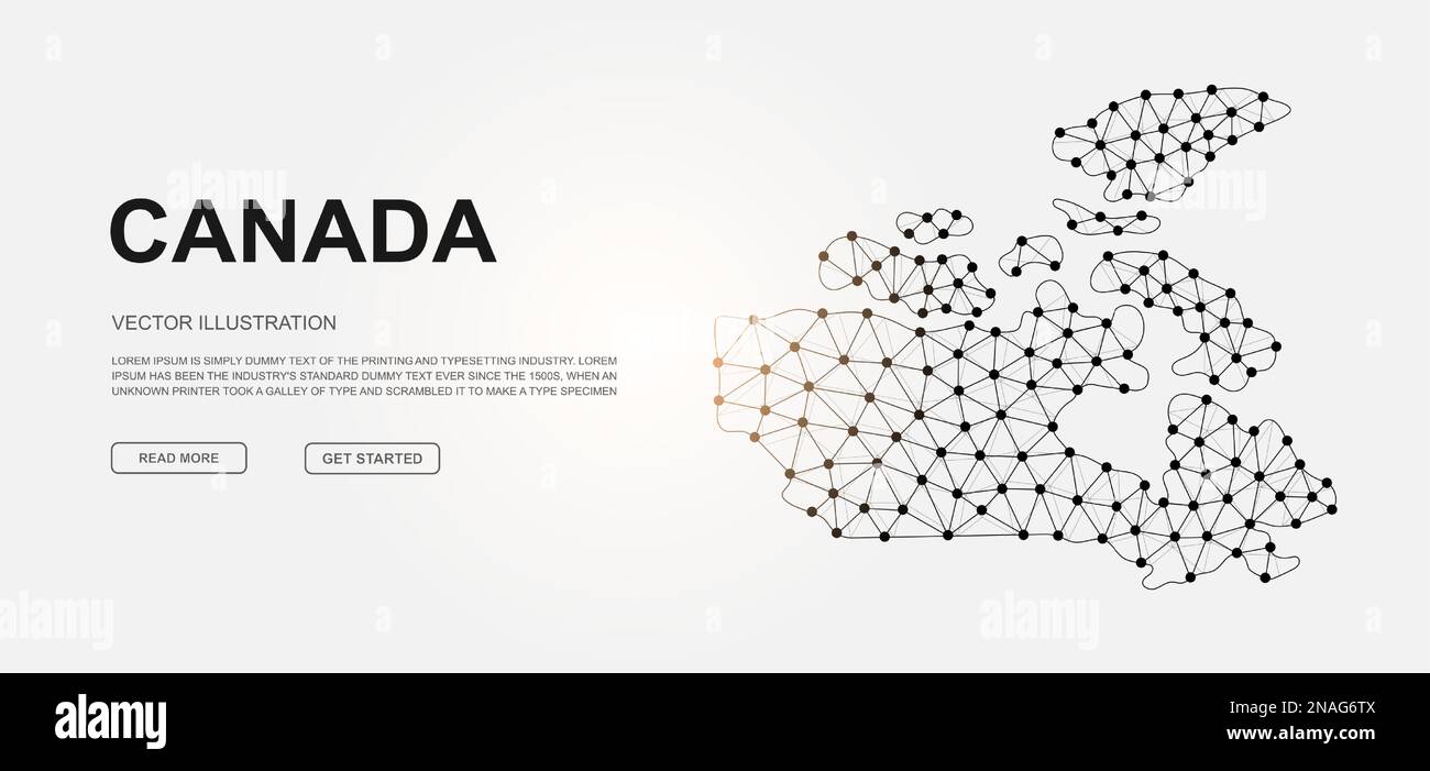 Canada low poly symbol with connected dots for landing page. Canada map design illustration concept. Polygonal Country map illustration Stock Vector