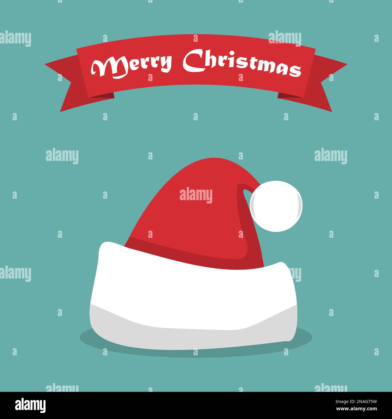 Santa hat with shadow and ribbon in a flat design Stock Vector