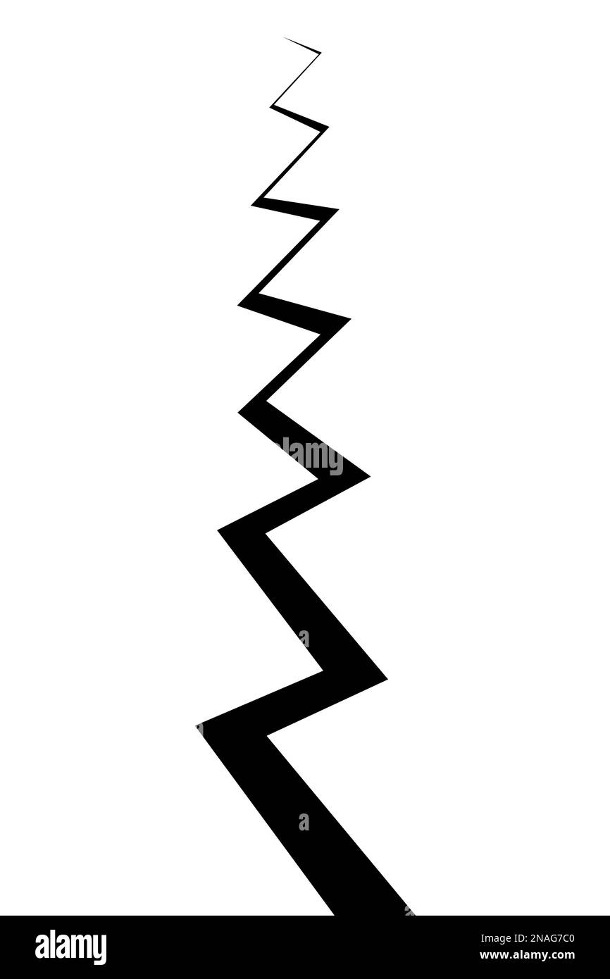 Crack. Silhouette. Zigzag cleft. Fault line after an earthquake. Damaged surface. Vector illustration. Outline on isolated background. Natural disaste Stock Vector