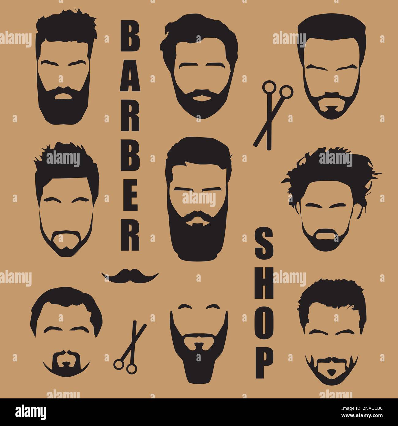 Set men's hair with a beard. Barber shop Stock Vector