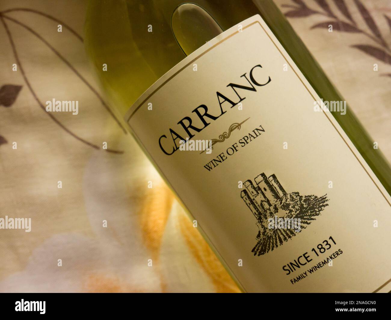 Dry white wine CARRANC Vino Blanco Seco. 2020. Stock Photo