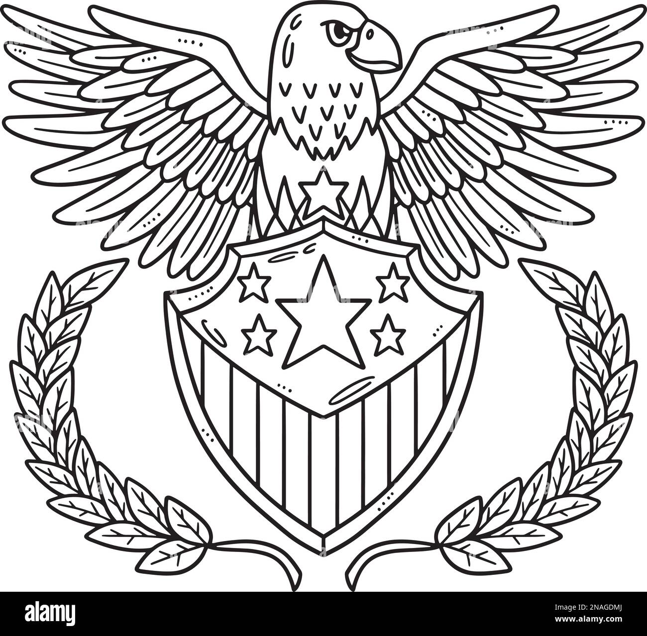 American Flag and Eagle Badge Isolated Coloring  Stock Vector