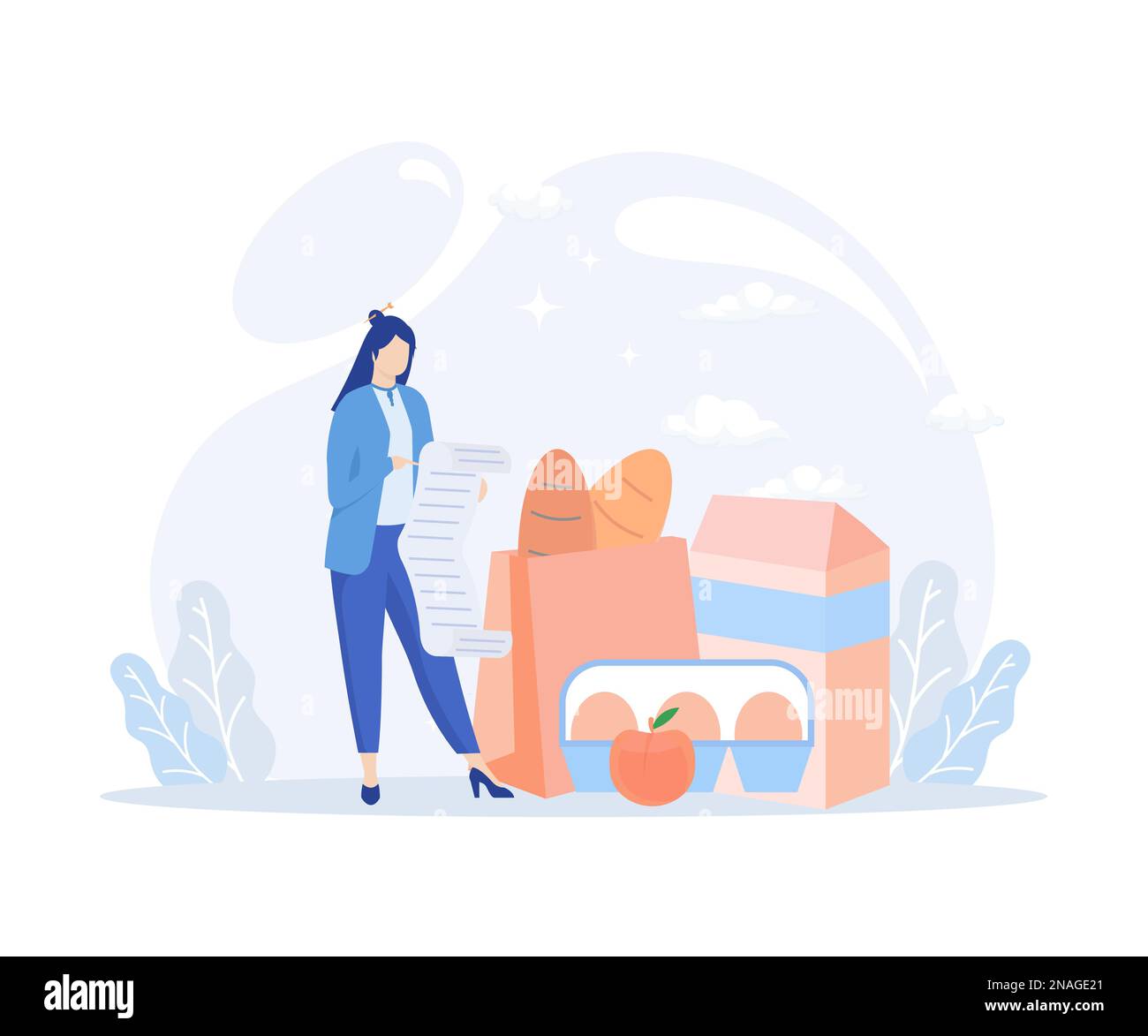 Inflation illustration. Characters buying groceries and luxury goods in ...