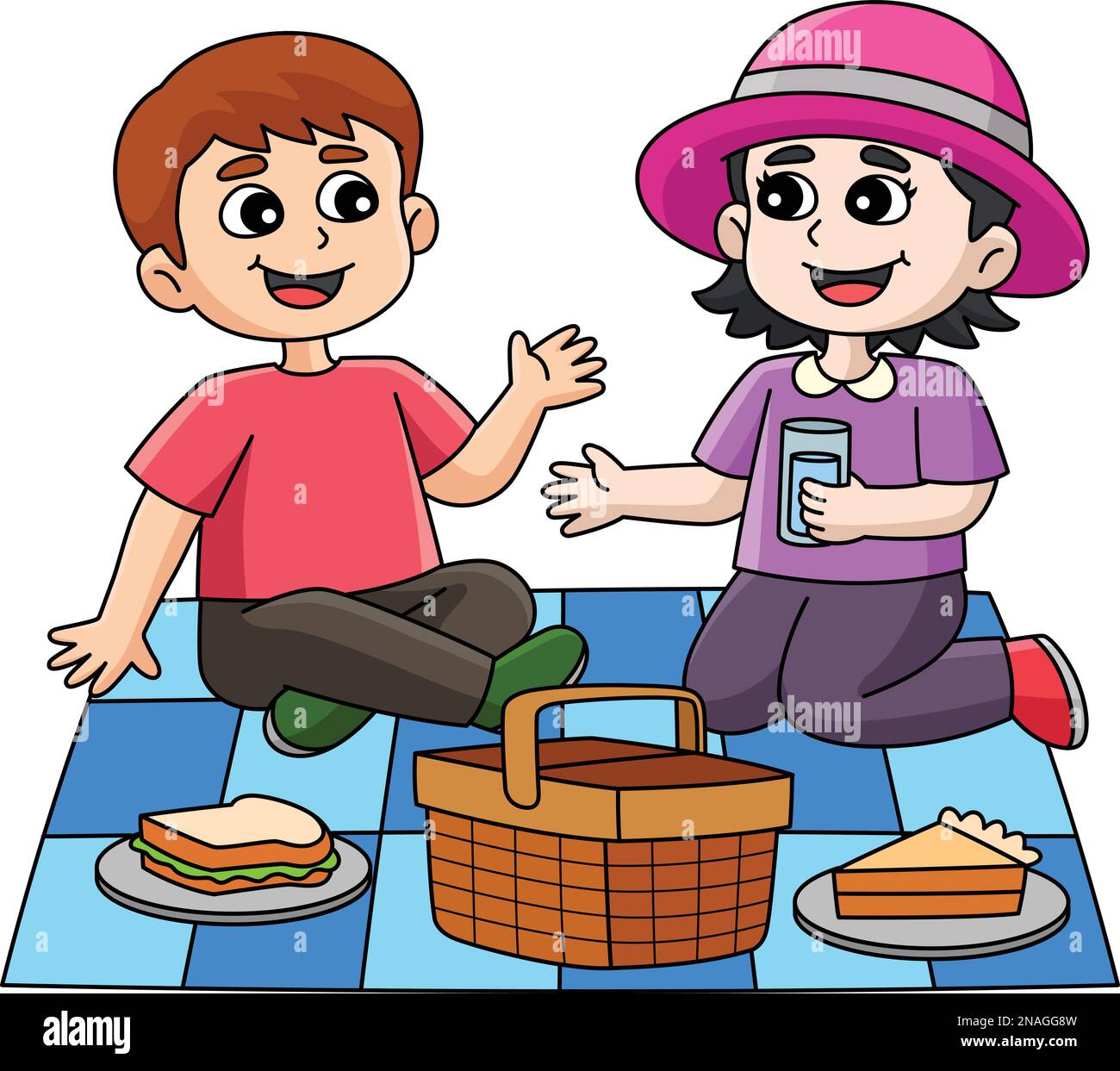 Spring Girl and Boy Having a Picnic Clipart Stock Vector Image & Art