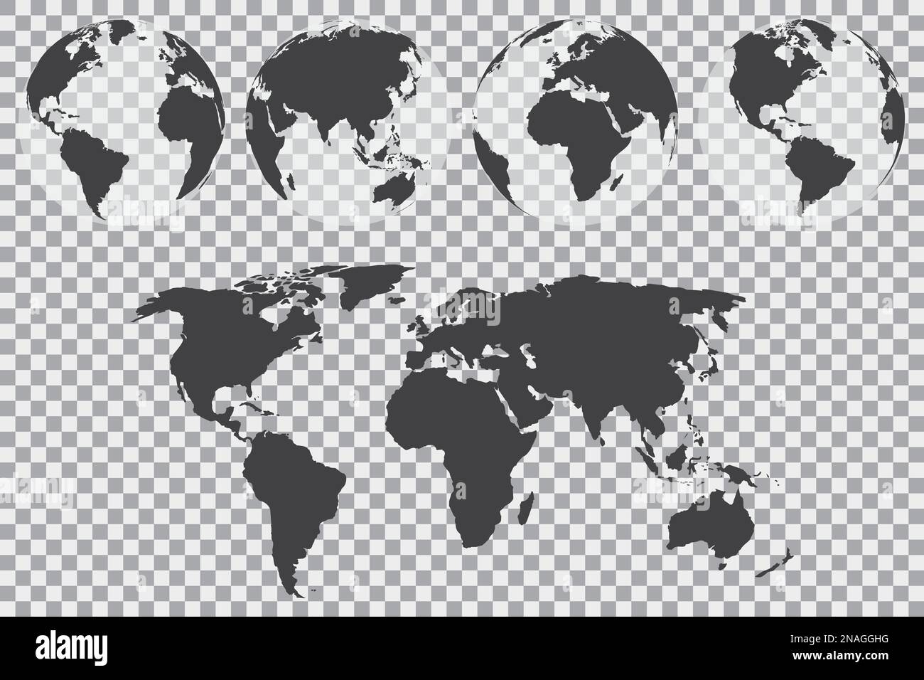 Globe set with world map on a transparent background. Vector illustration Stock Vector
