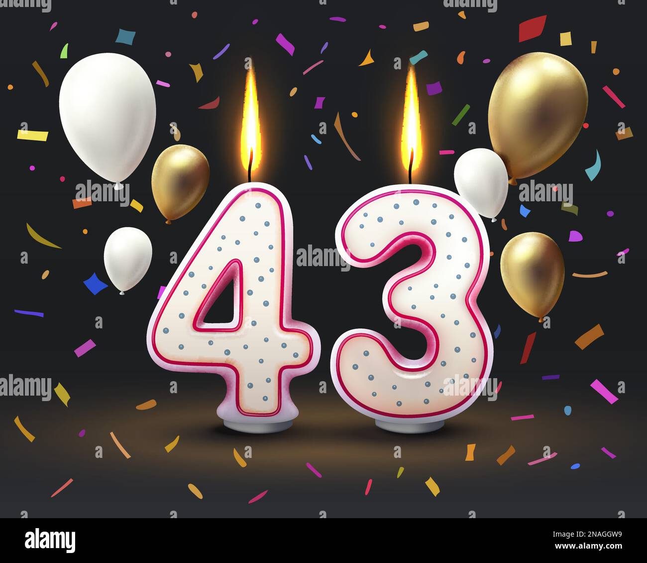 Happy Birthday years. 43 anniversary of the birthday, Candle in the form of numbers. Vector