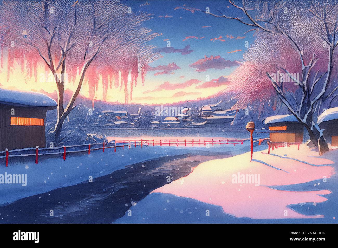 A beautiful winter scene, with a blanket of snow covering the landscape