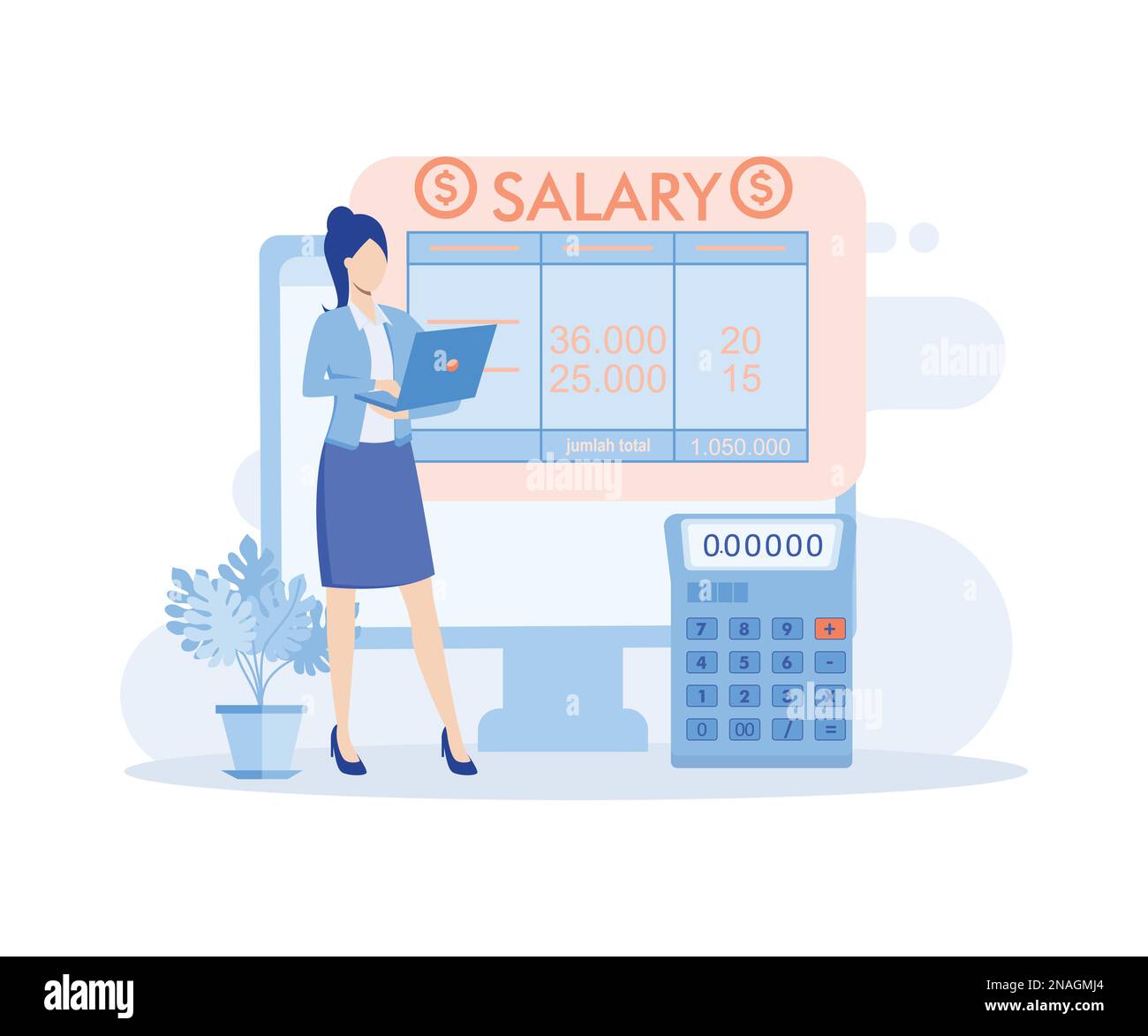 Financial administration. Characters calculating and filling salary