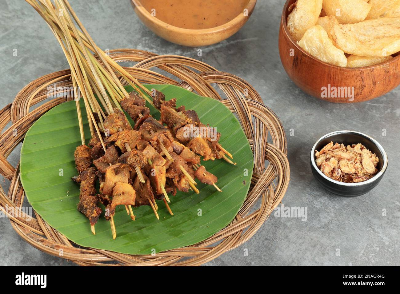 Sate Padang Traditional Food Beef Satay from Padang Indonesia, Served with Lontong or Ketupat