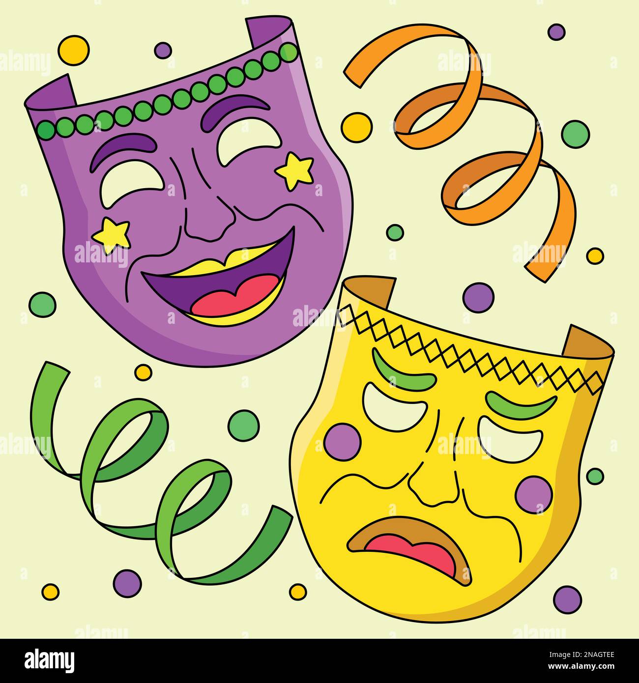 Mardi Gras Tragedy and Comedy Masks Colored  Stock Vector