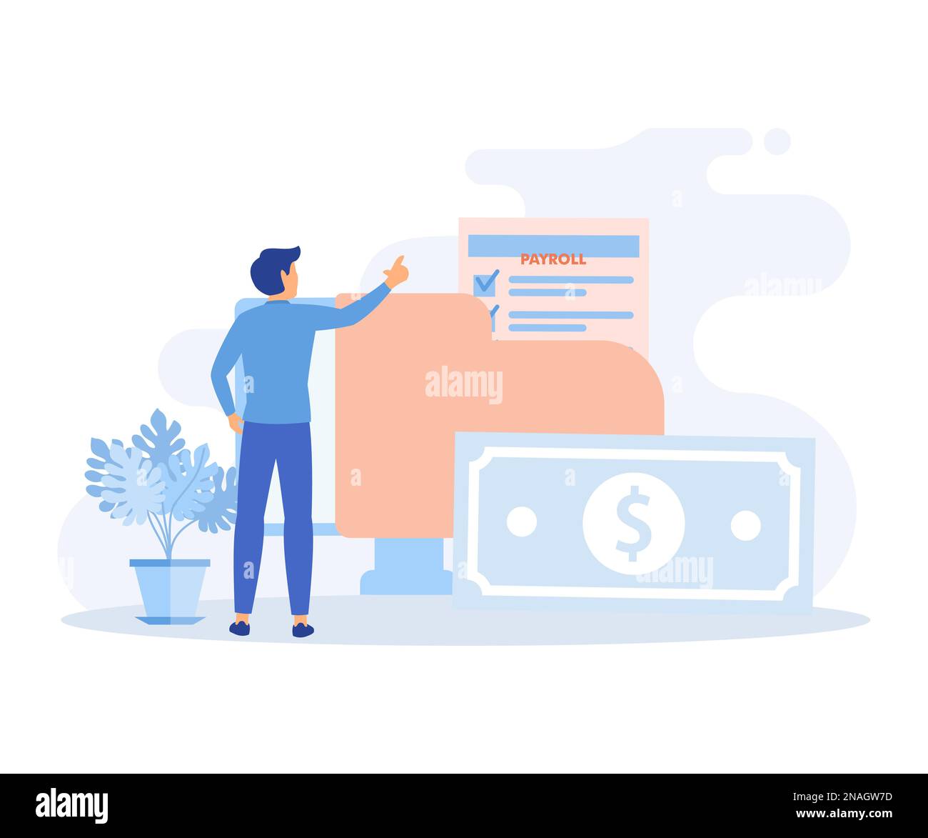 Financial administration. Characters calculating and filling salary