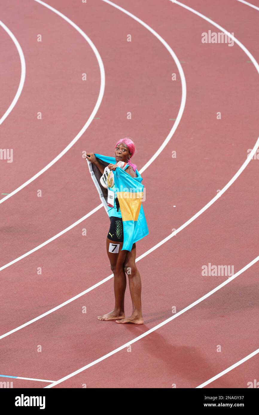 AUG 06, 2021 - Tokyo, Japan: Shaunae Miller-Uibo of Bahamas celebrates ...