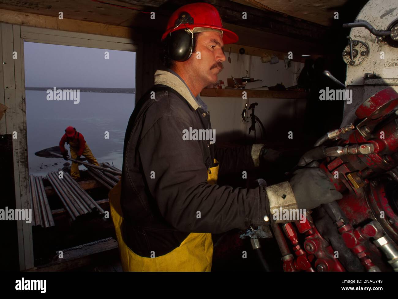 A core sampling drill, searching for kimberlite and diamonds; Yellowknife, Northwest Territories, Canada Stock Photo