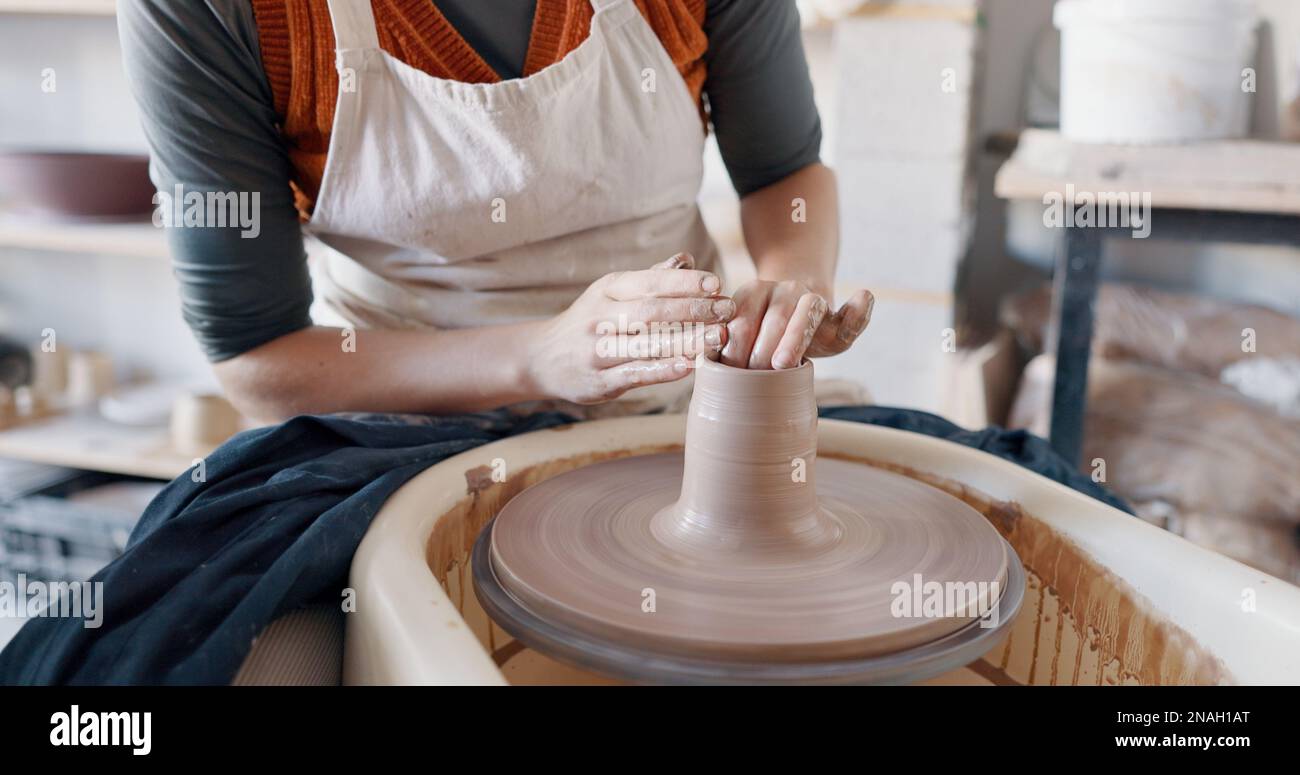 Pottery, woman creative and mold clay art piece for class, hobby or