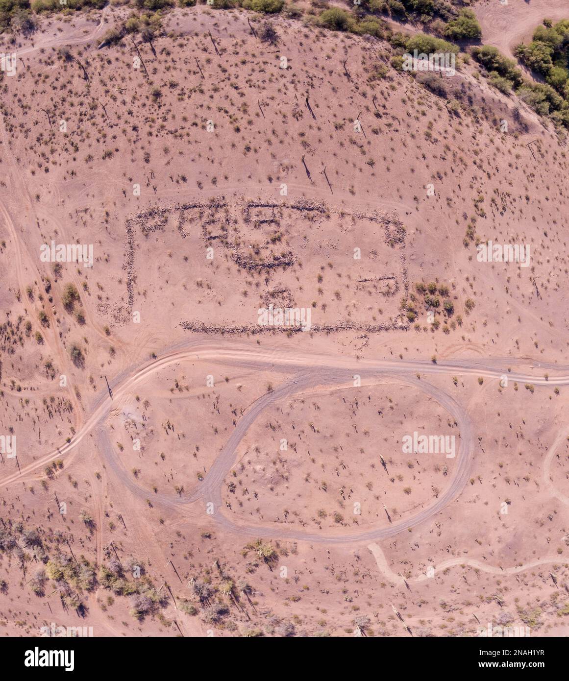 An aerial view of Hohokam ruins near Agua Fria river, Peoria Lakes, Arizona Stock Photo