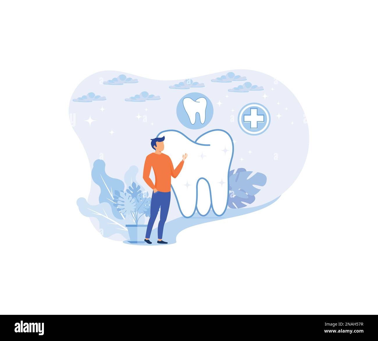 Dental care illustration. Doctor dentist and medical staff taking care