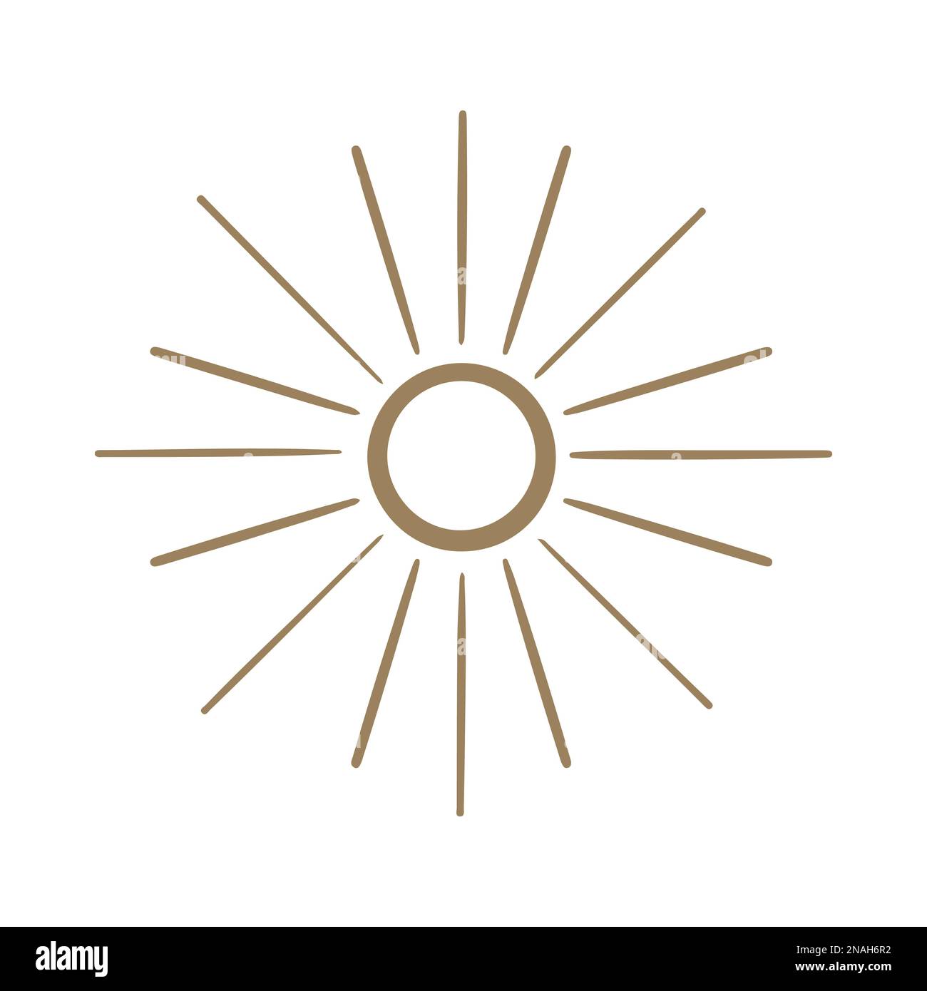 Vector Abstract golden hand drawn sun in boho style. Celestial body, isoteric star, zodiac signs. Stock Vector