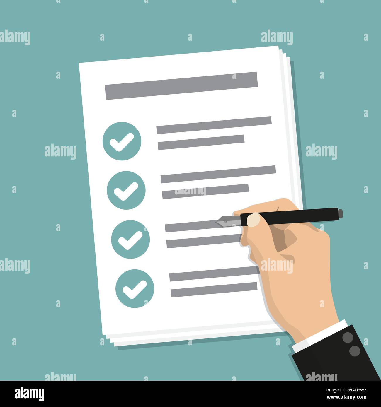 Hand holding business paper with checklist and pen Stock Vector Image ...