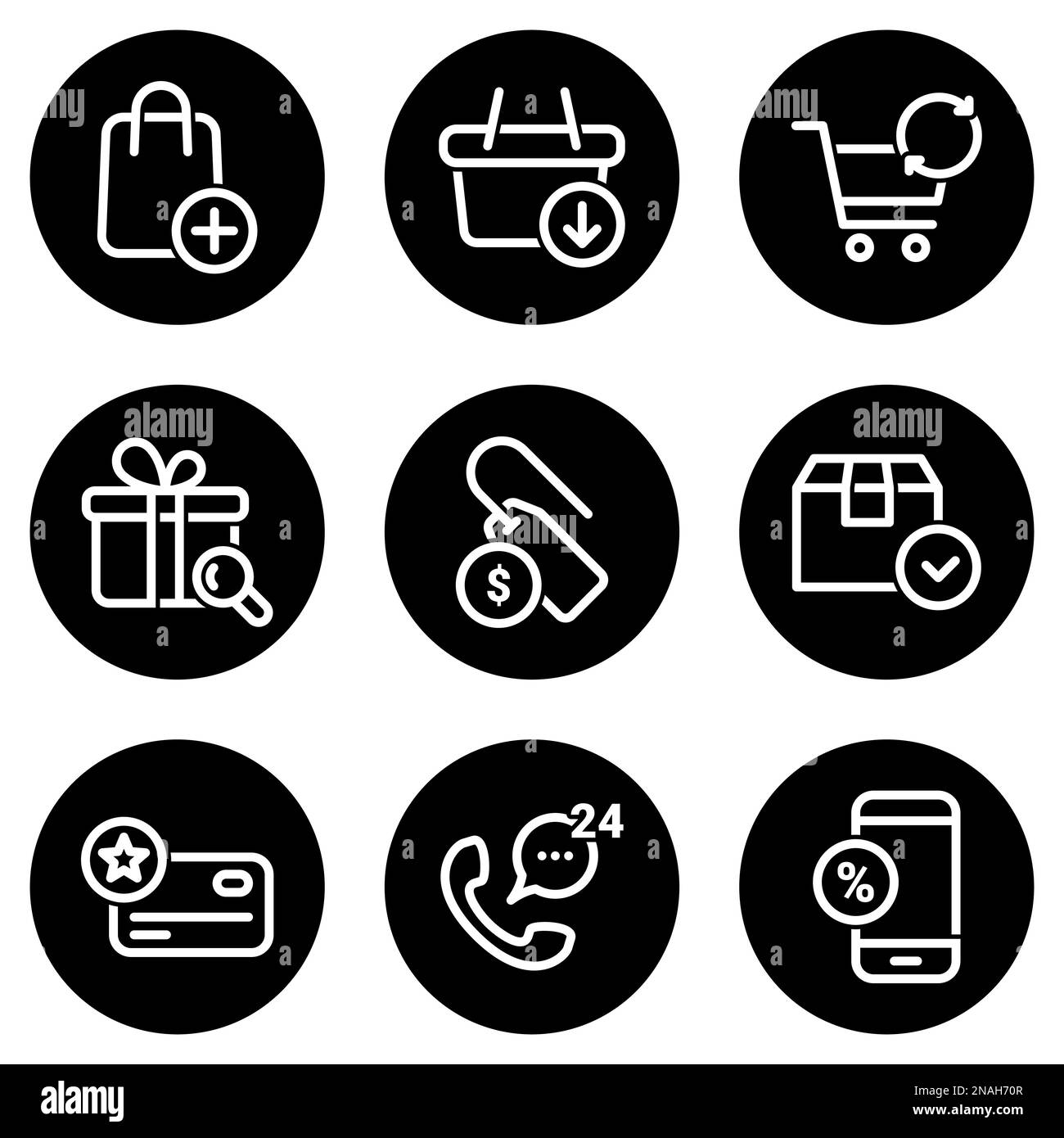 Set of white icons isolated against a black background, on a theme ...