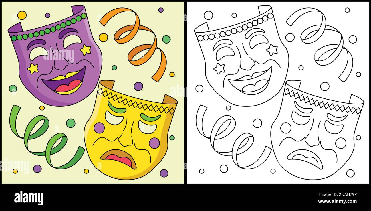 Mardi Gras Tragedy and Comedy Masks Illustration Stock Vector