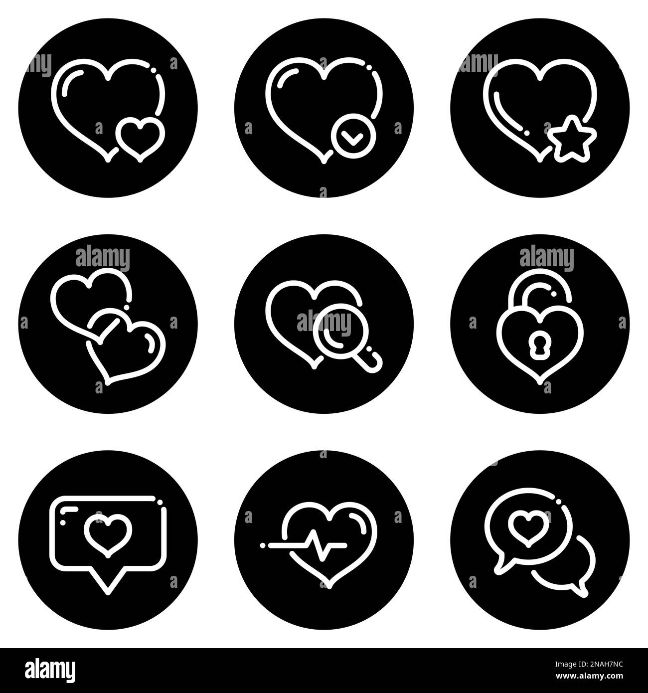 Set of white icons isolated against a black background, on a theme ...