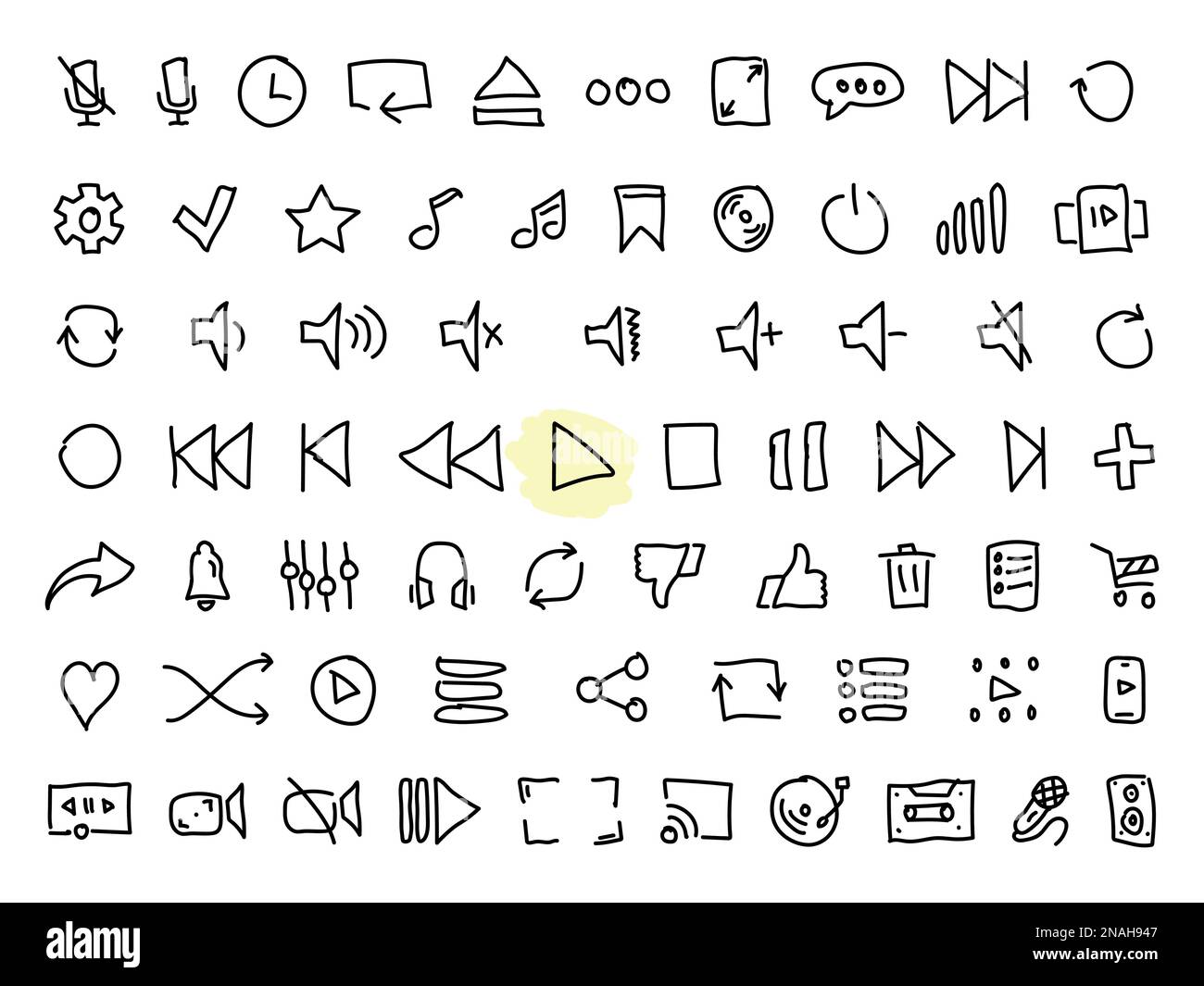 Simple vector doodle icons. Flat illustration on a theme audio and video player buttons Stock Vector