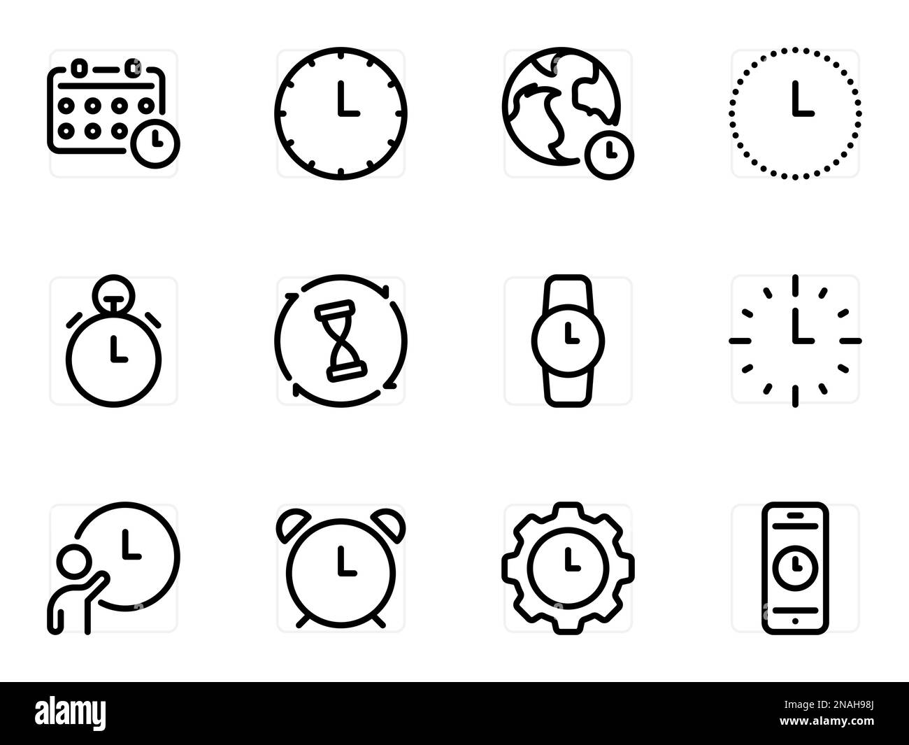Set of black vector icons isolated against white background flat