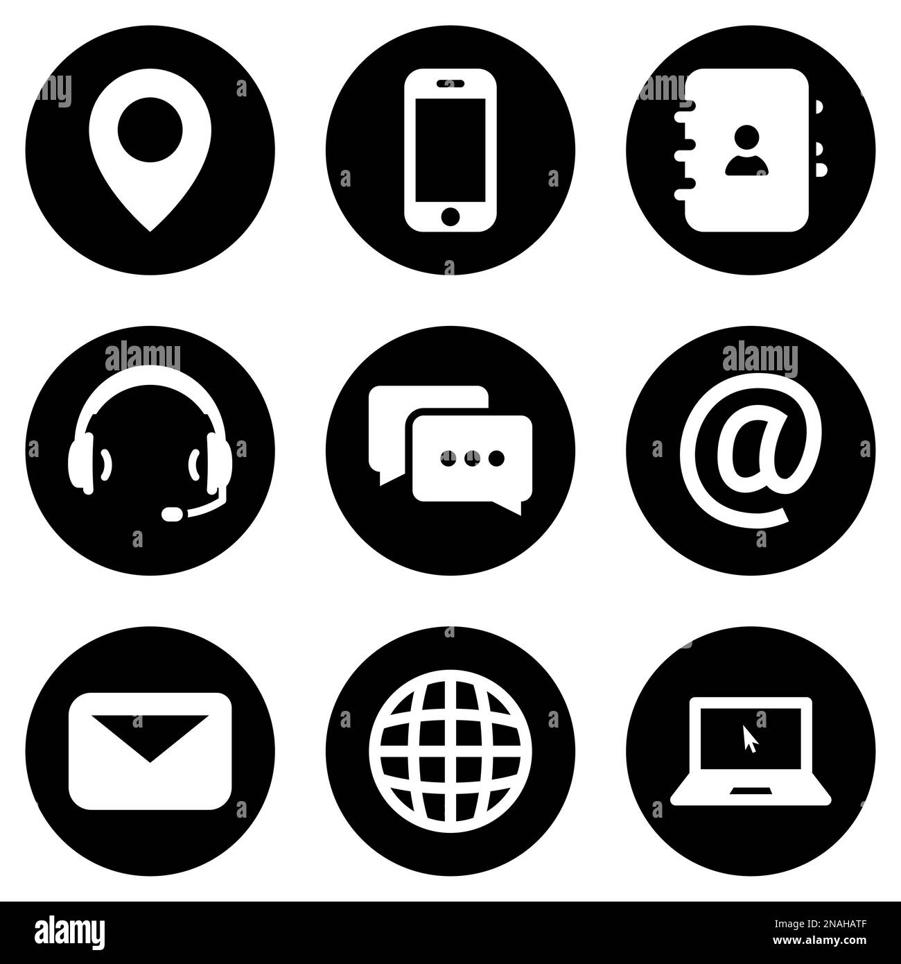 Set of white icons isolated against a black background, on a theme