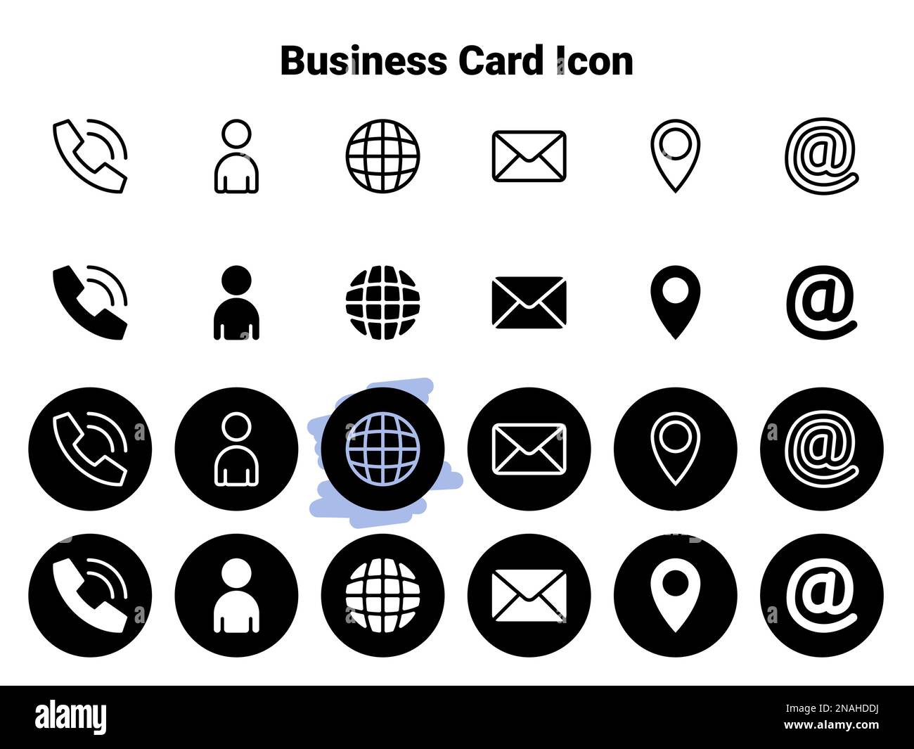 Simple vector icons. Flat illustration on a theme business card elements and symbols Stock Vector