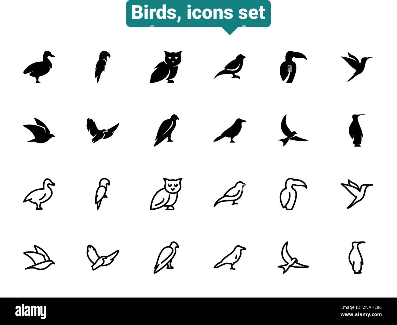 Simple vector icons. Flat illustration on a theme bird Stock Vector
