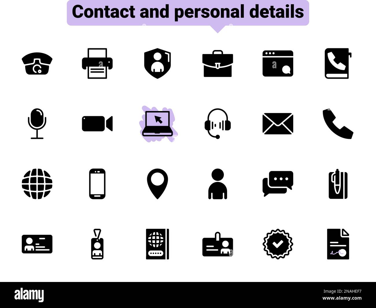 Simple vector icons. Flat illustration on a theme contact and personal data Stock Vector