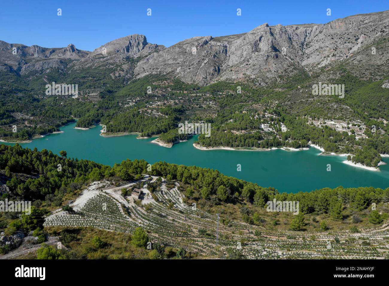 View from Castell de Guadalest to the reservoir, Guadalest, Alicante province, Costa Blanca, Spain Stock Photo