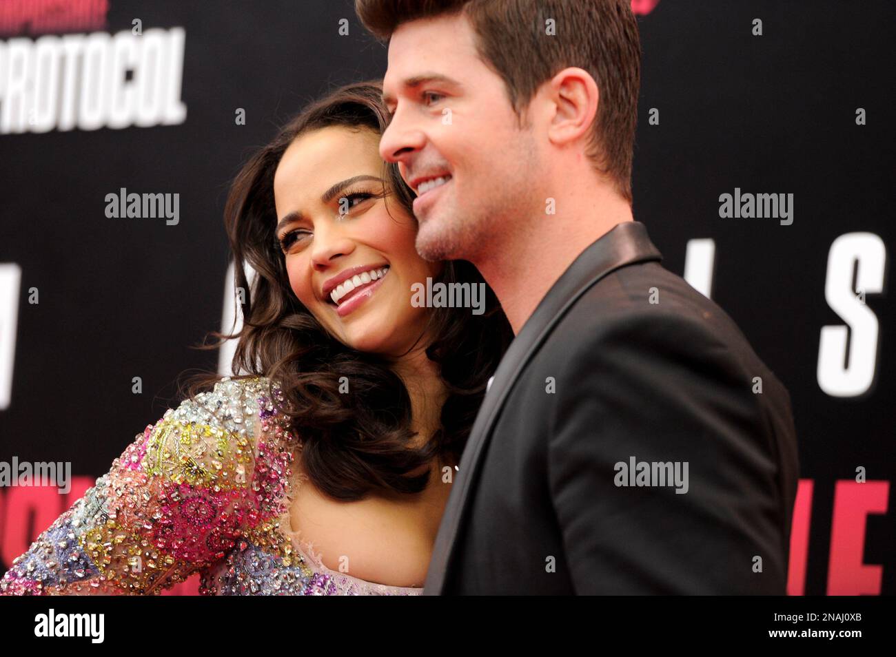 Actress Paula Patton and husband Robin Thicke attend the U.S. premiere
