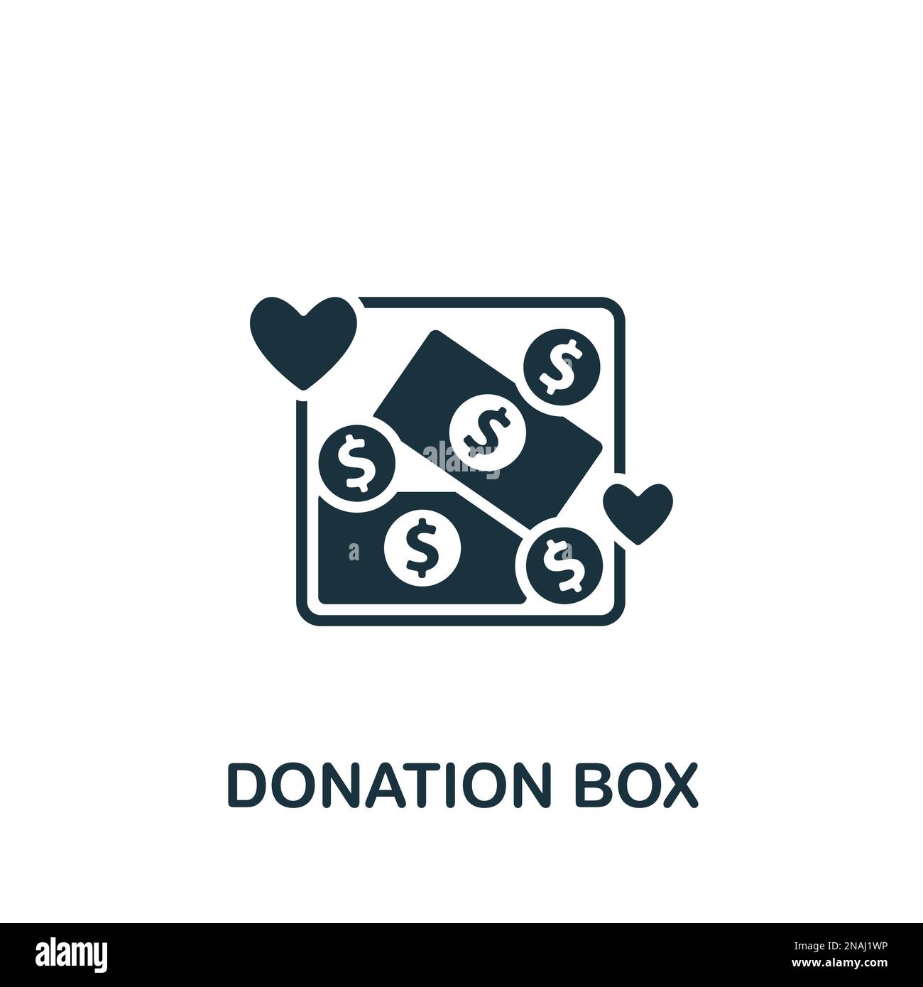 Donation box icon. Monochrome simple sign from donation collection. Donation box icon for logo, templates, web design and infographics. Stock Vector