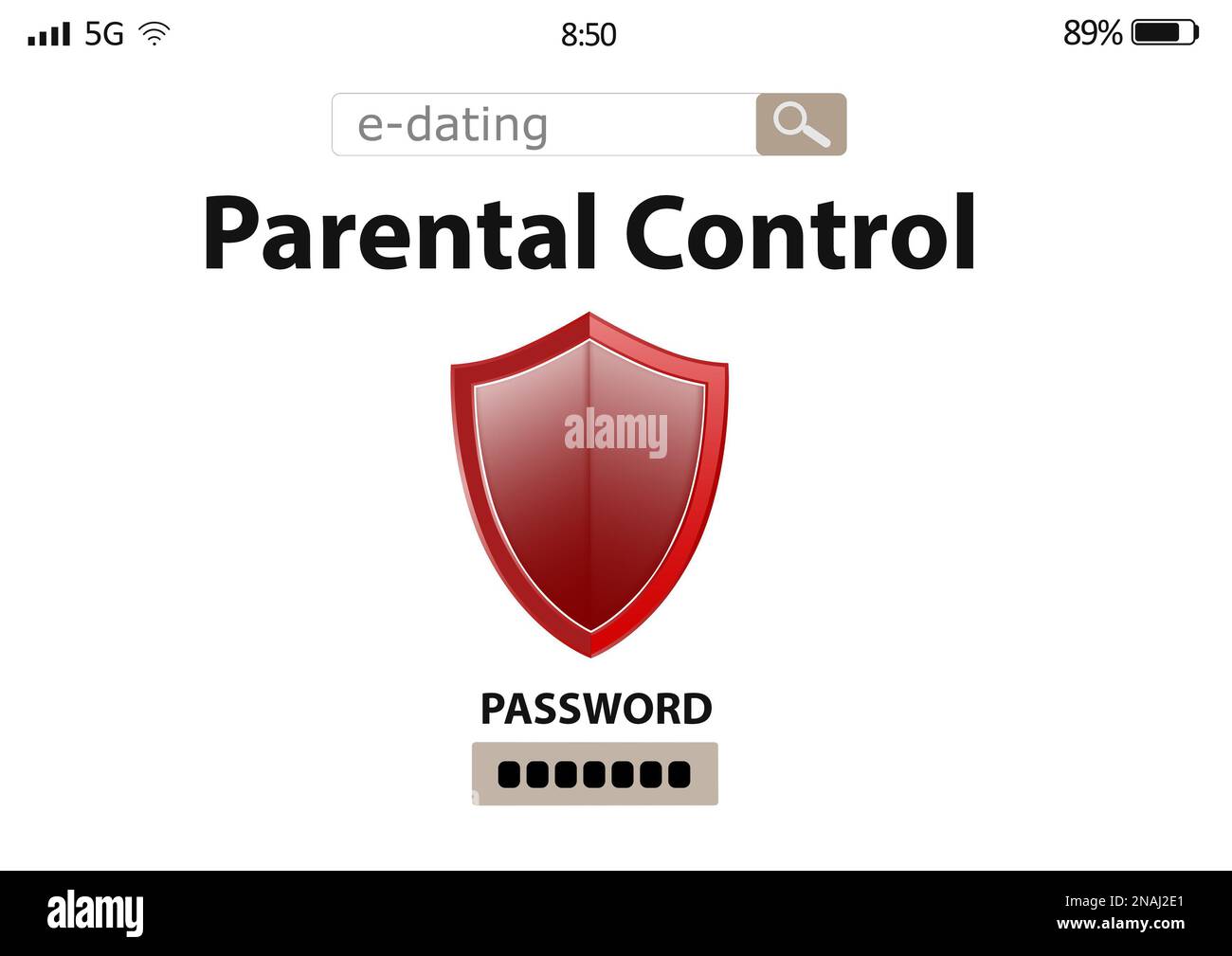 Parental control. Blocked screen of gadget for child safety, illustration Stock Photo