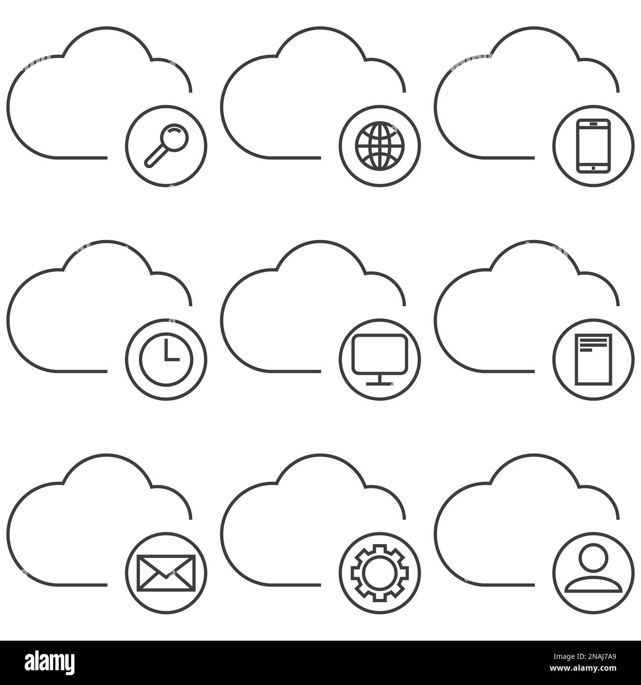 Set of objects on the theme of Cloud technology Stock Vector