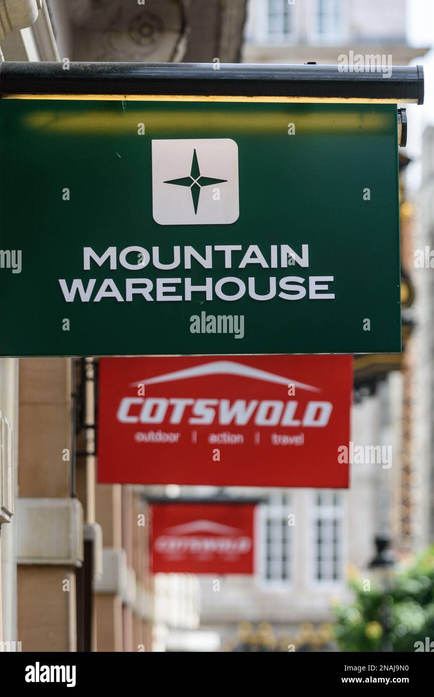 Signs outside outdoor shops Mountain Warehouse and Cotswold outdoor