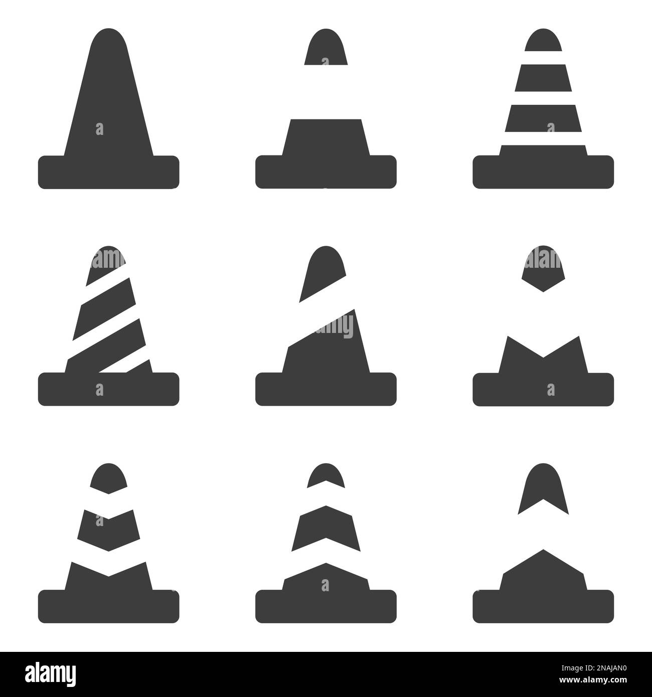 Set of objects on the theme of black traffic cone Stock Vector Image