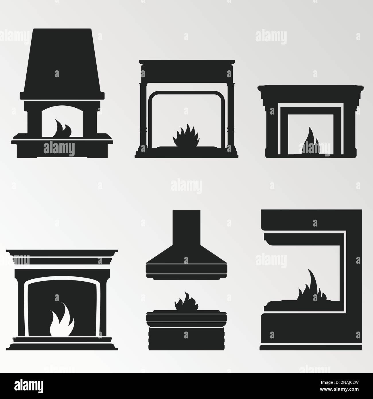 Set of objects on the theme of fireplaces Stock Vector