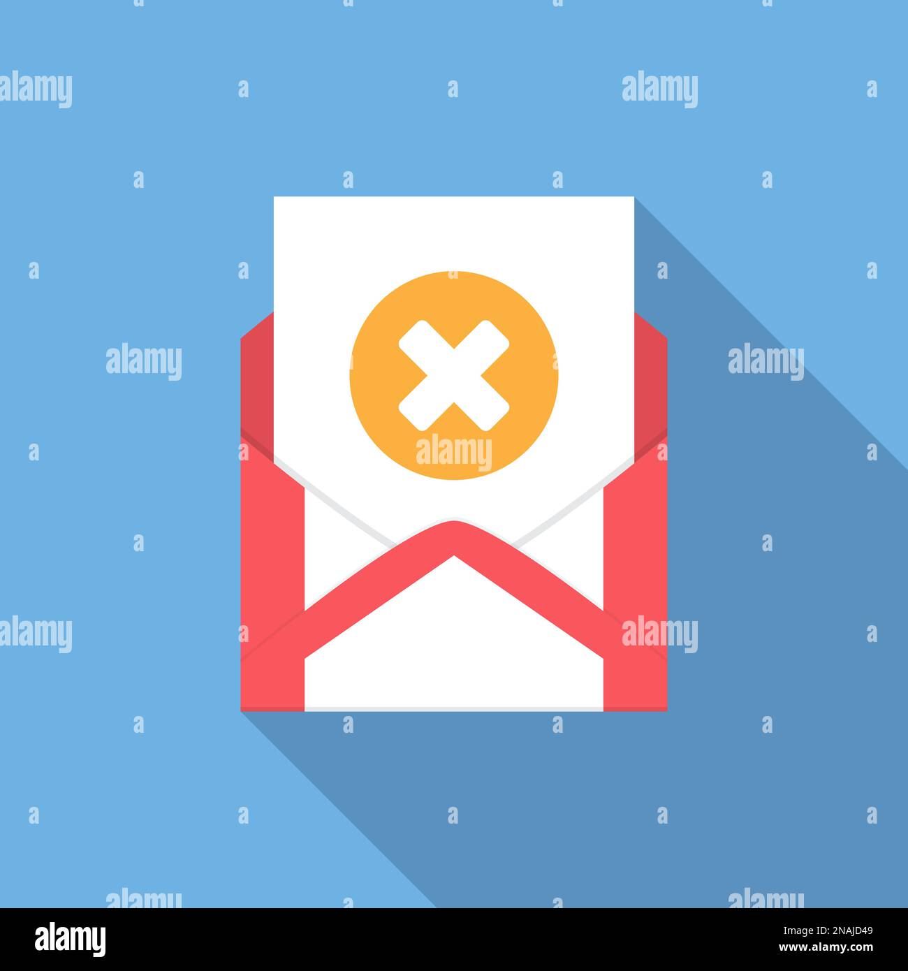 Envelope with document and round orange cross icon. Vector illusrtation. Stock Vector