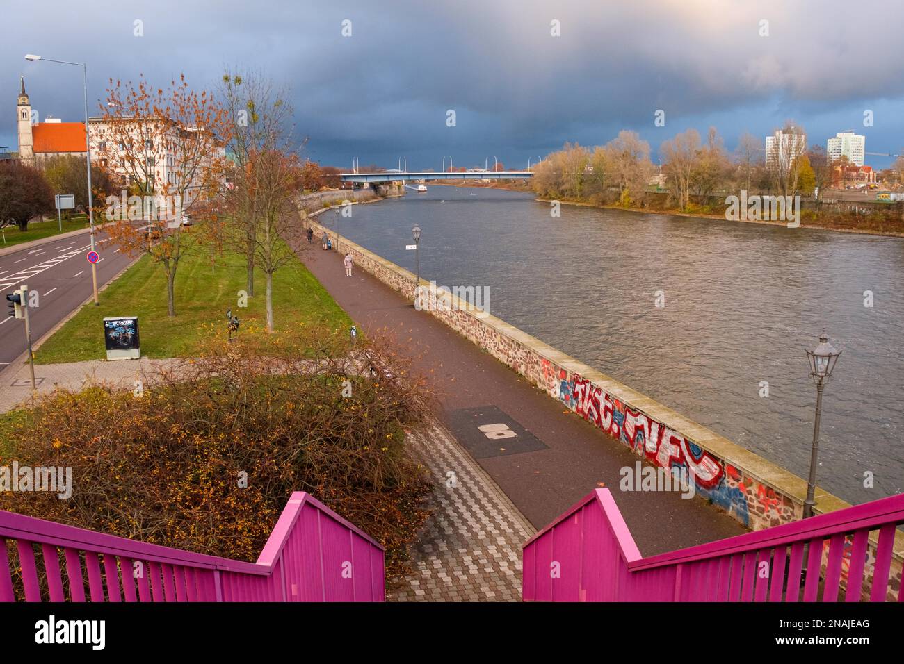 Evening atmosphere on the Elbe in Magdeburg Stock Photo