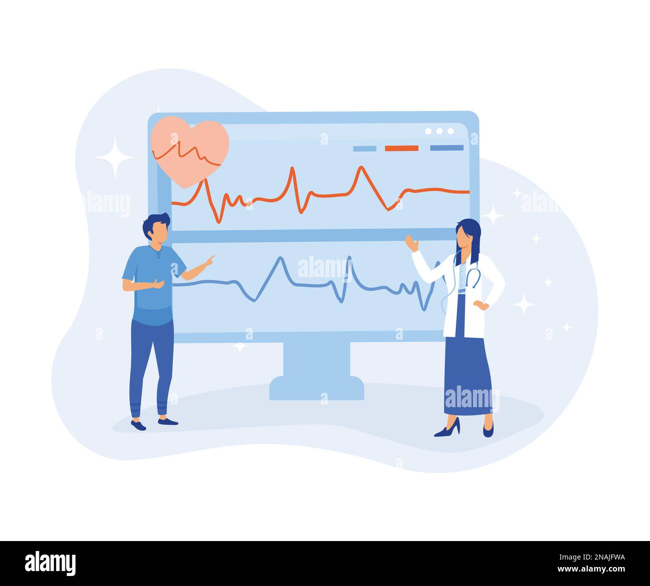 Heart disease screening and diagnostic illustration. Doctor checks