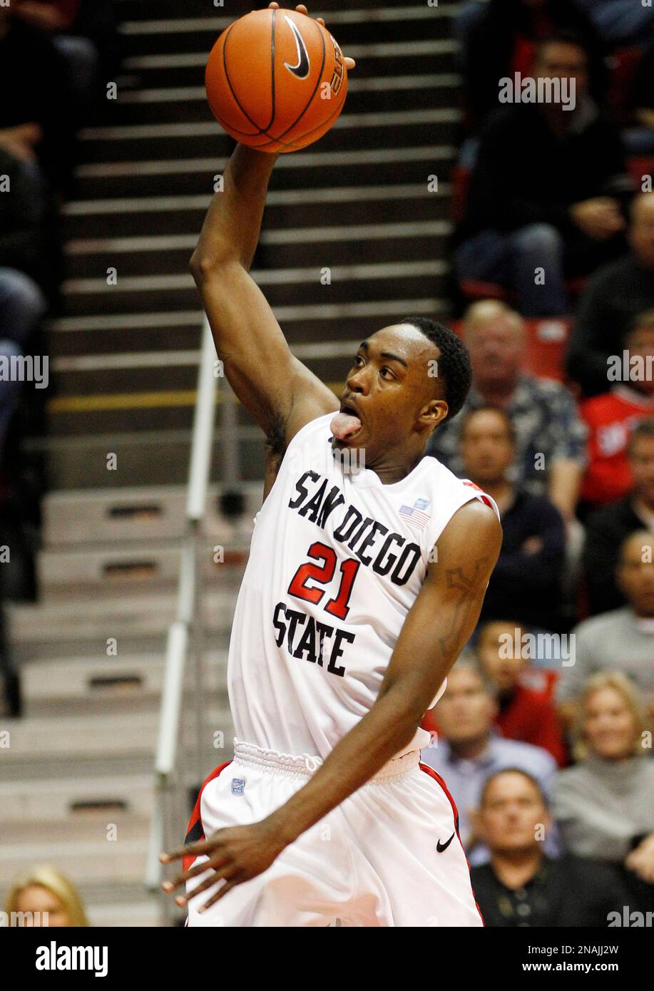San Diego State's Jamaal Franklin goes in for a slam during the first