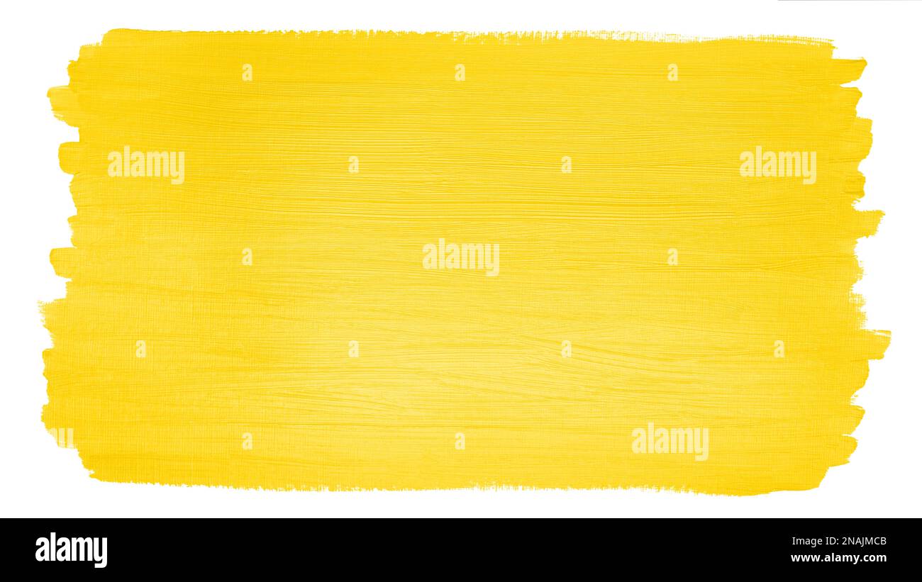 real hand-painted bright yellow acrylic paint background with brushstroke texture Stock Photo