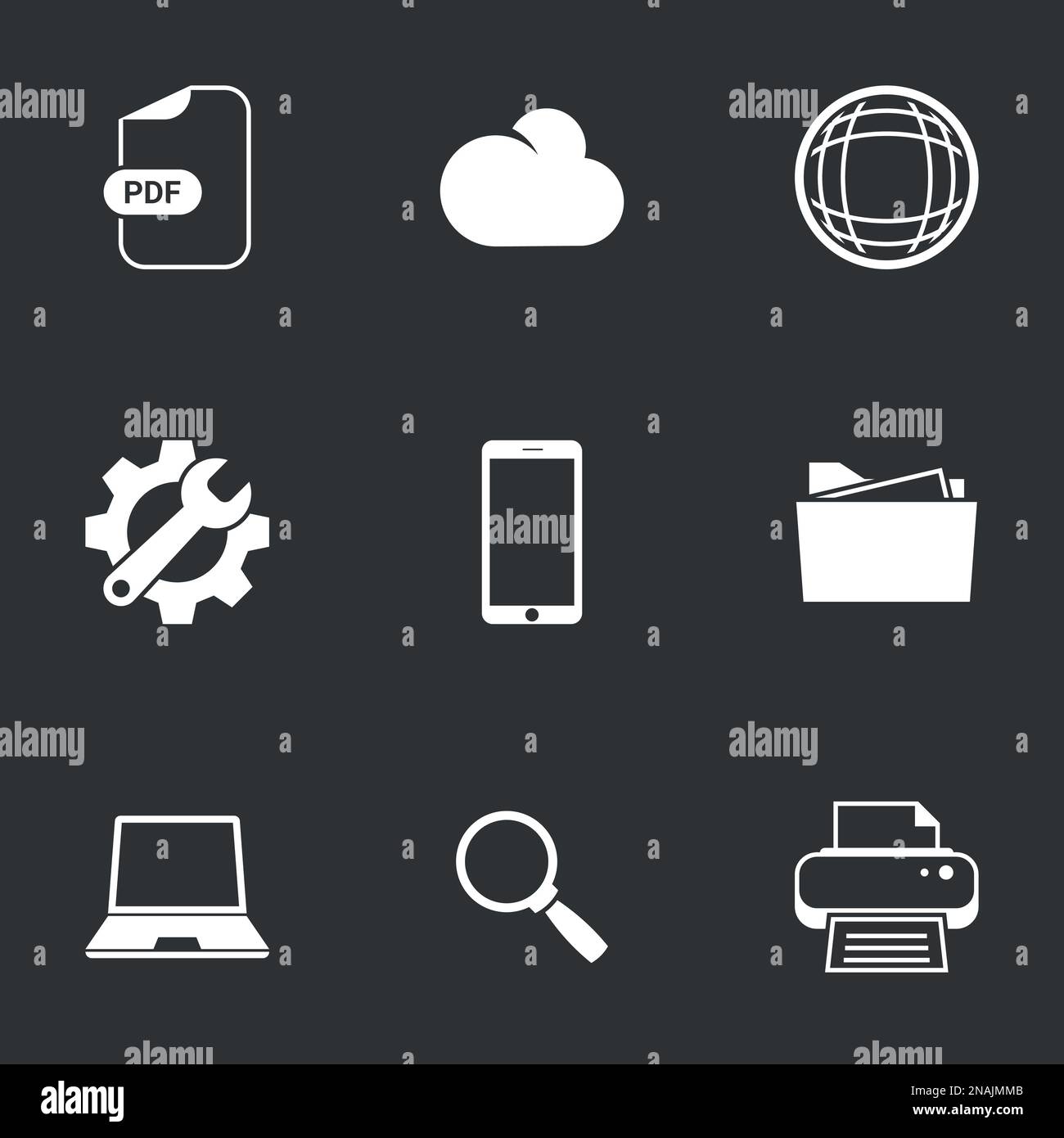 Icons for theme Technology. Black background Stock Vector
