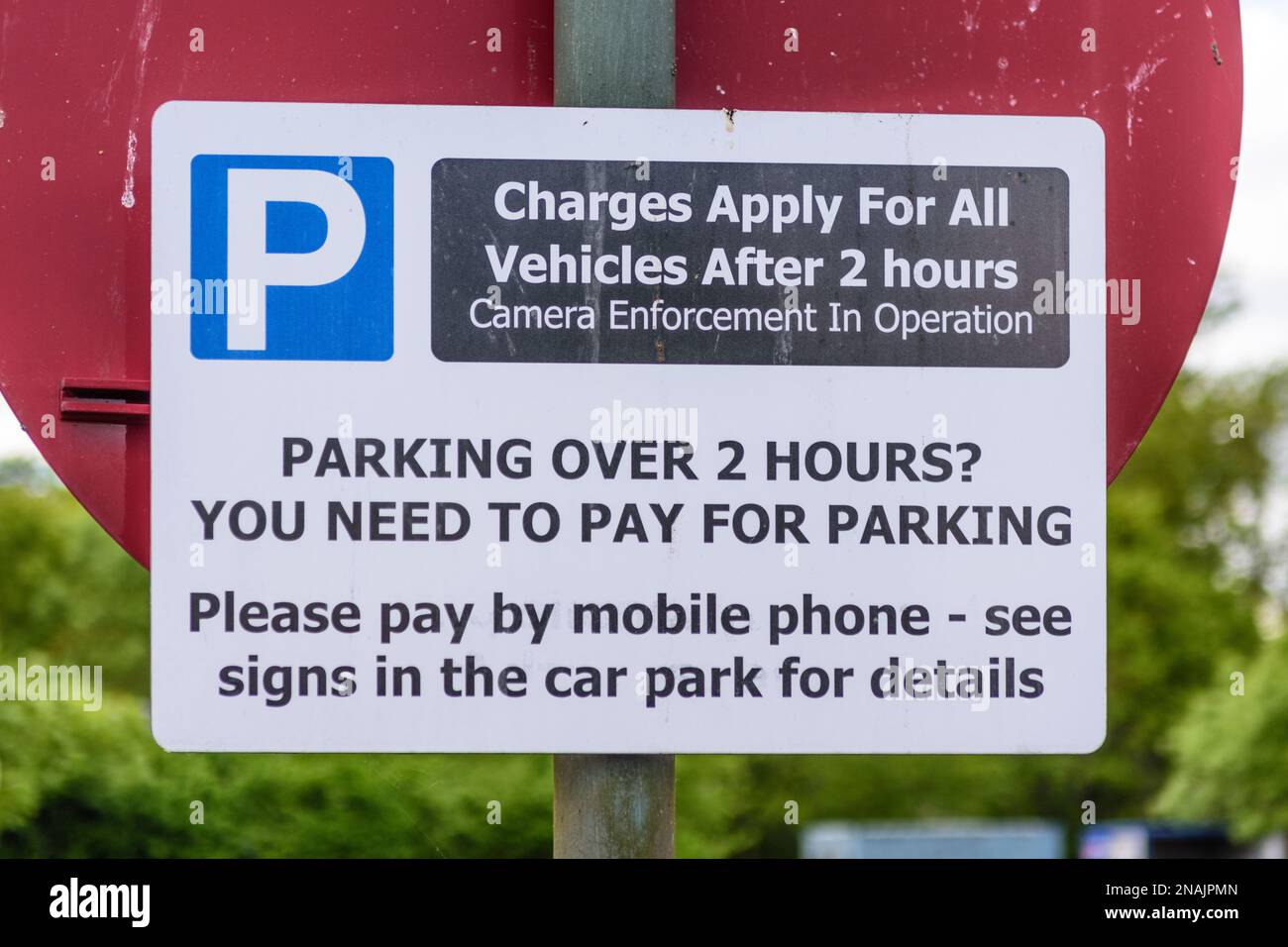 Car parking charges notification after two hours of free car parking in