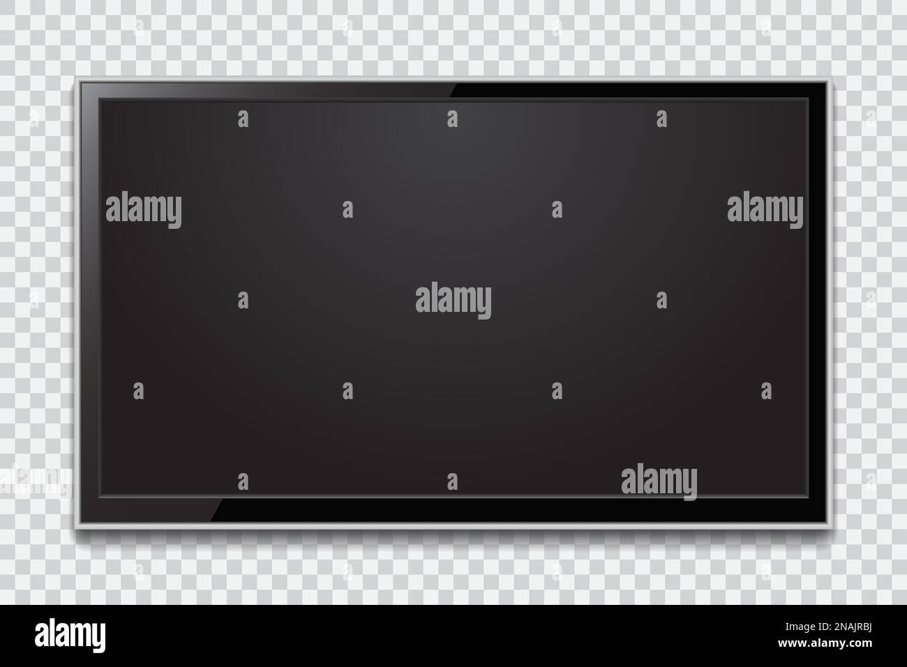 Realistic TV screen. Modern stylish lcd panel, led type. Large computer monitor display mockup. Blank television template. Stock Vector