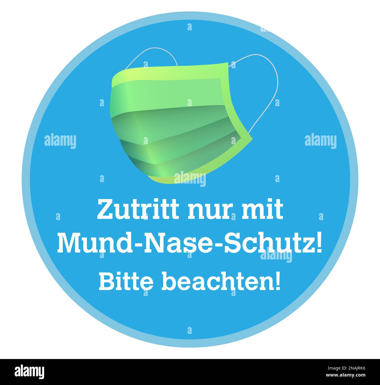 round sign or sticker with text ENTER ONLY WEARING FACE MASK, PLEASE NOTICE in German language Stock Photo