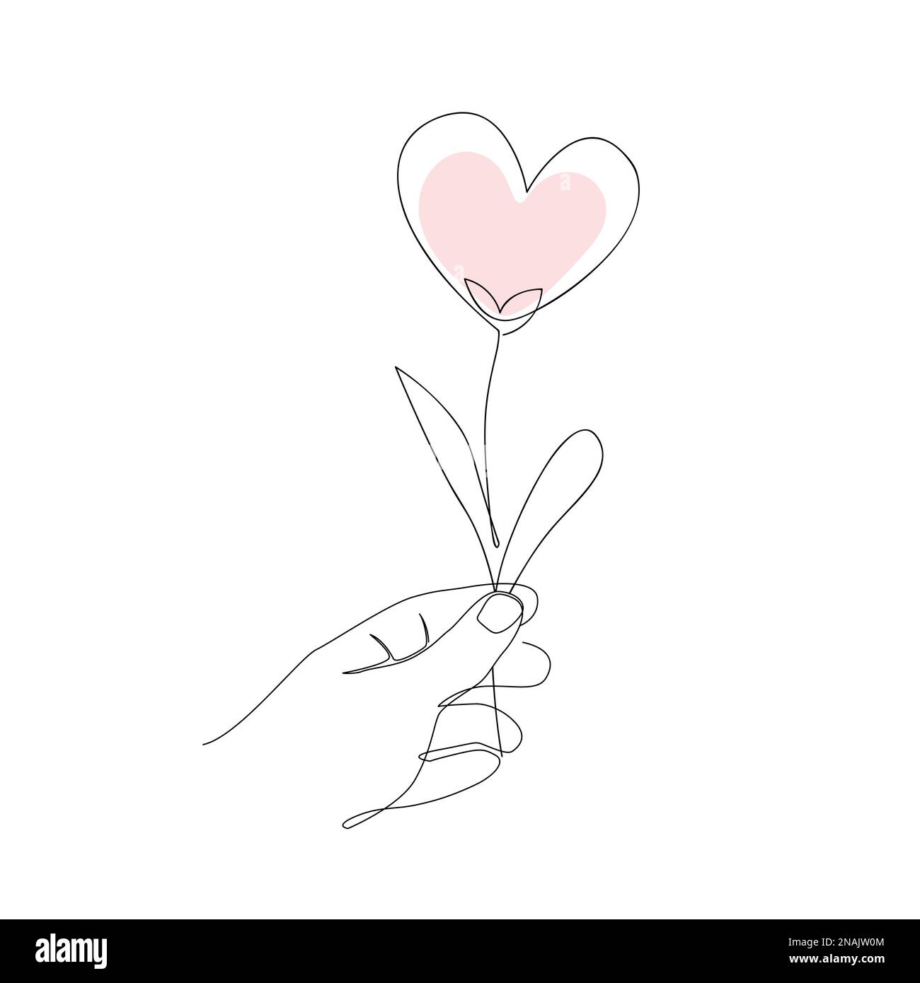 Hand holding heart shape flower symbol. Love and romantic one line ...