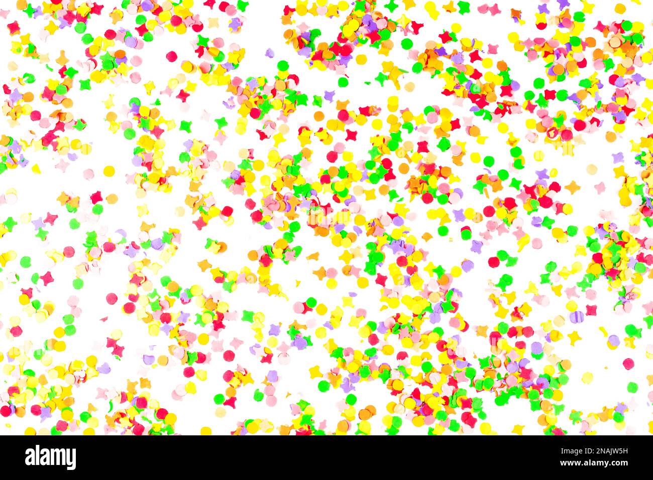 top view of colorful paper confetti isolated on white background Stock Photo